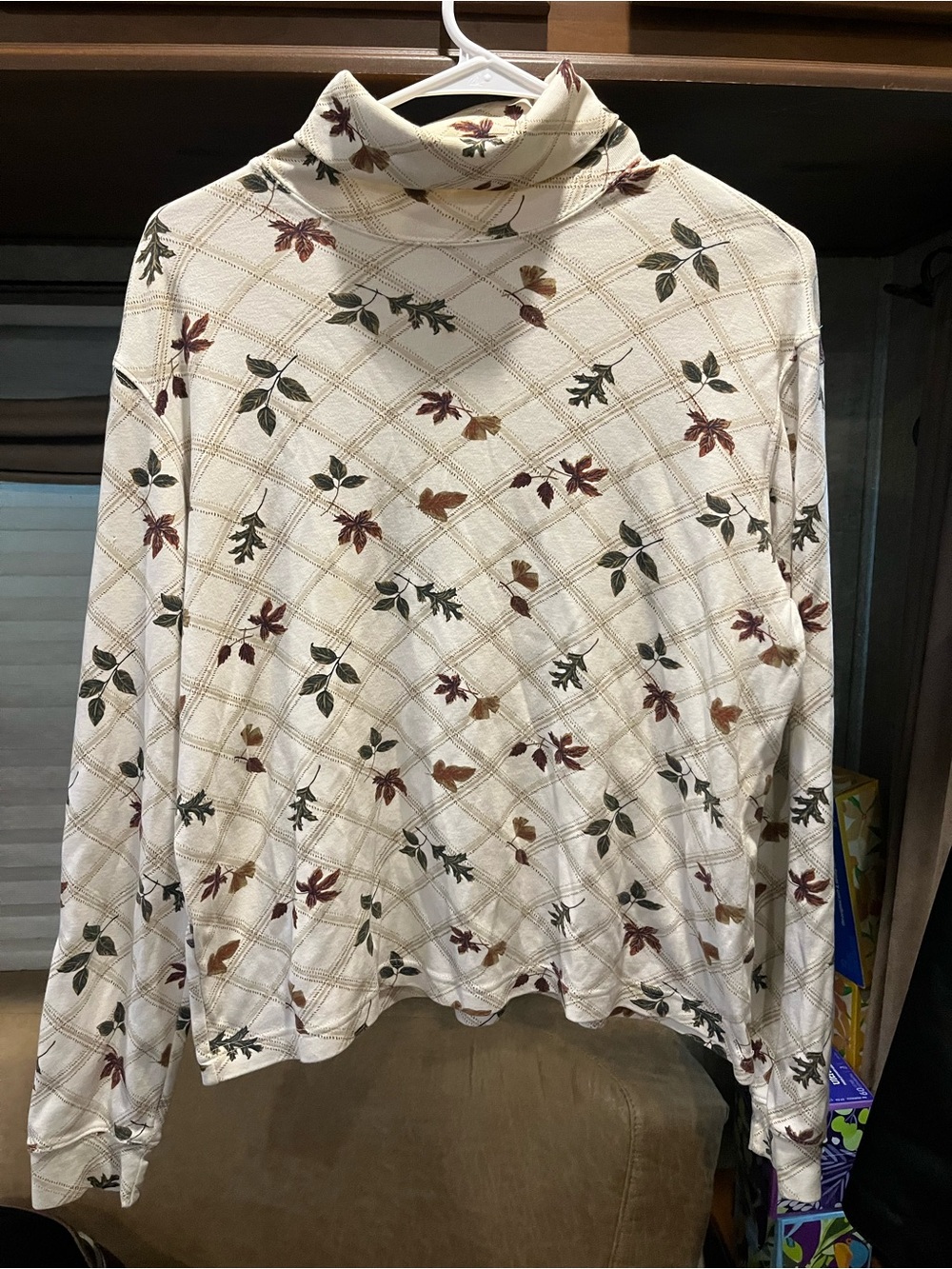 Classic Elements Fall Plaid Leaf Turtleneck Top Medium M 100% Cotton 90s